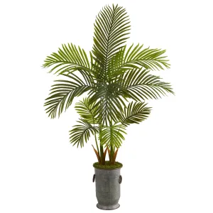 58” Areca Palm Artificial Tree in Vintage Metal Planter