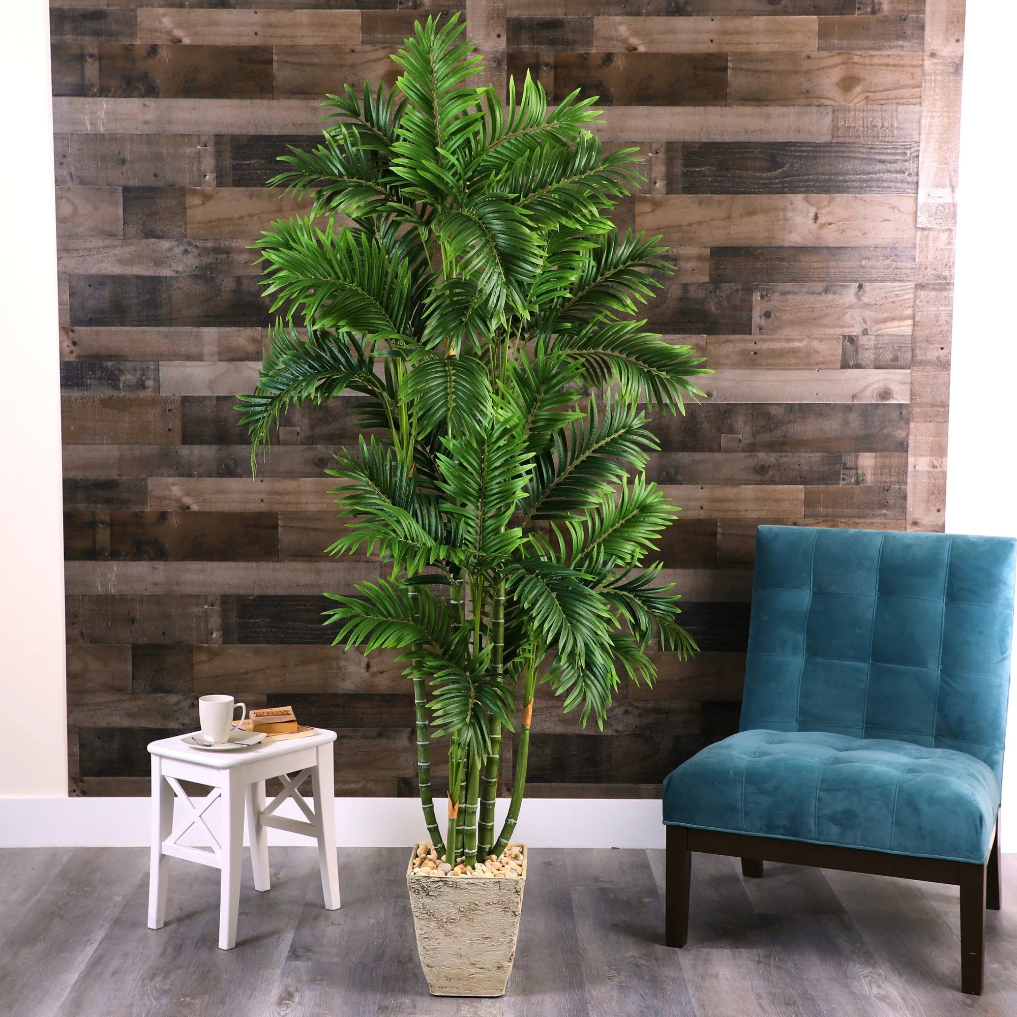 71” Areca Palm Artificial Tree in Country White Planter