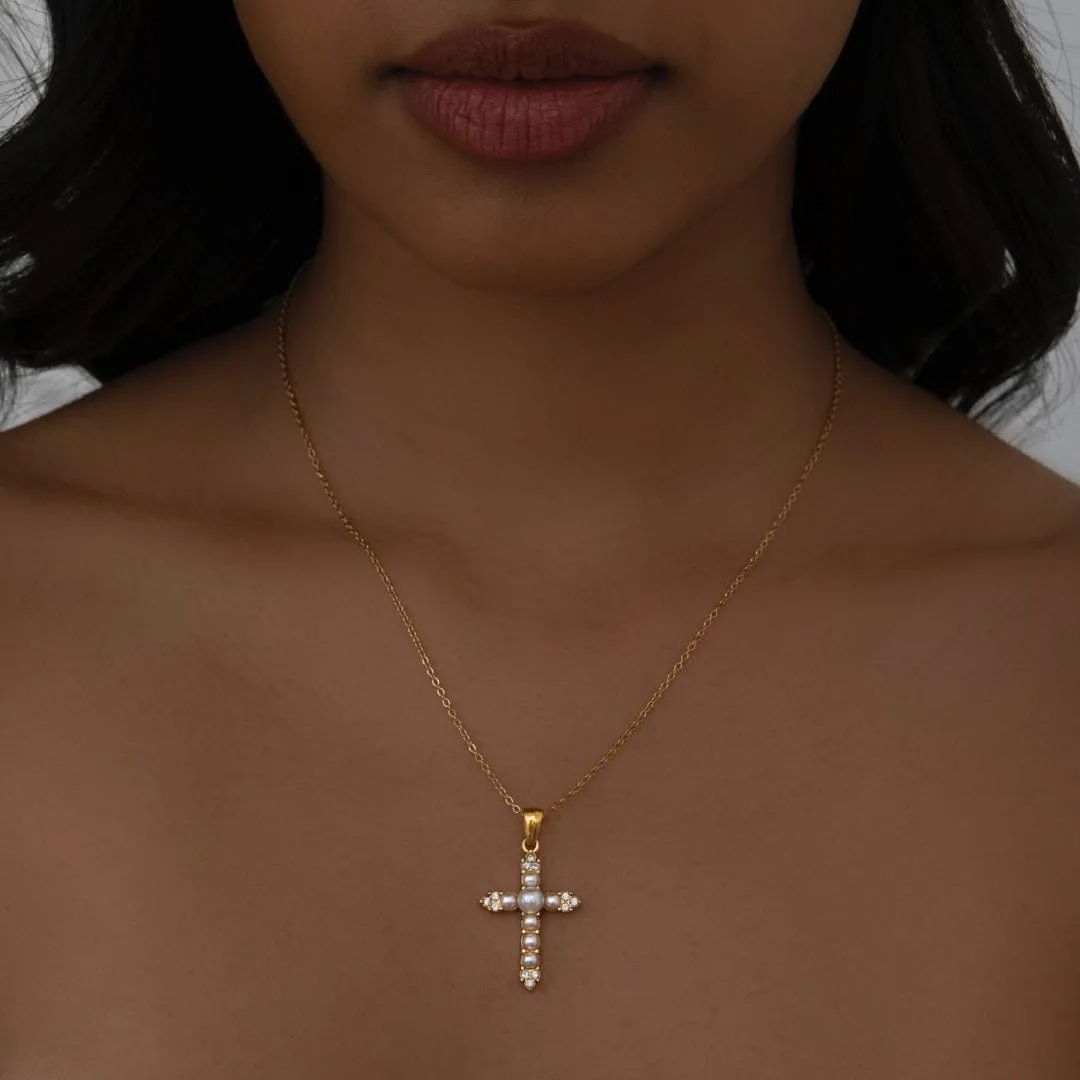 Annie Pearl Cross Necklace