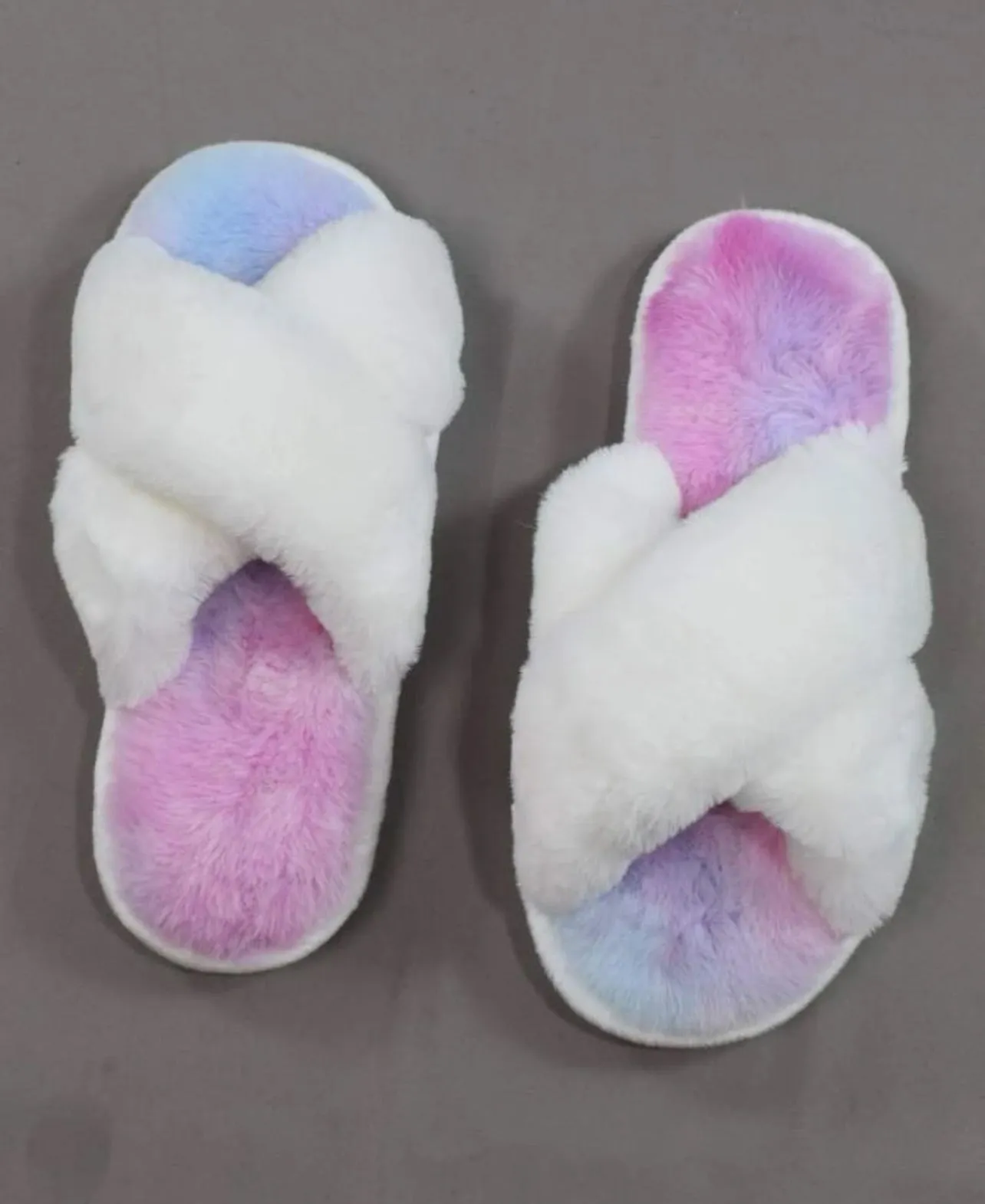 Faux Fur Two Tone Criss Cross Fluffy Sleepers