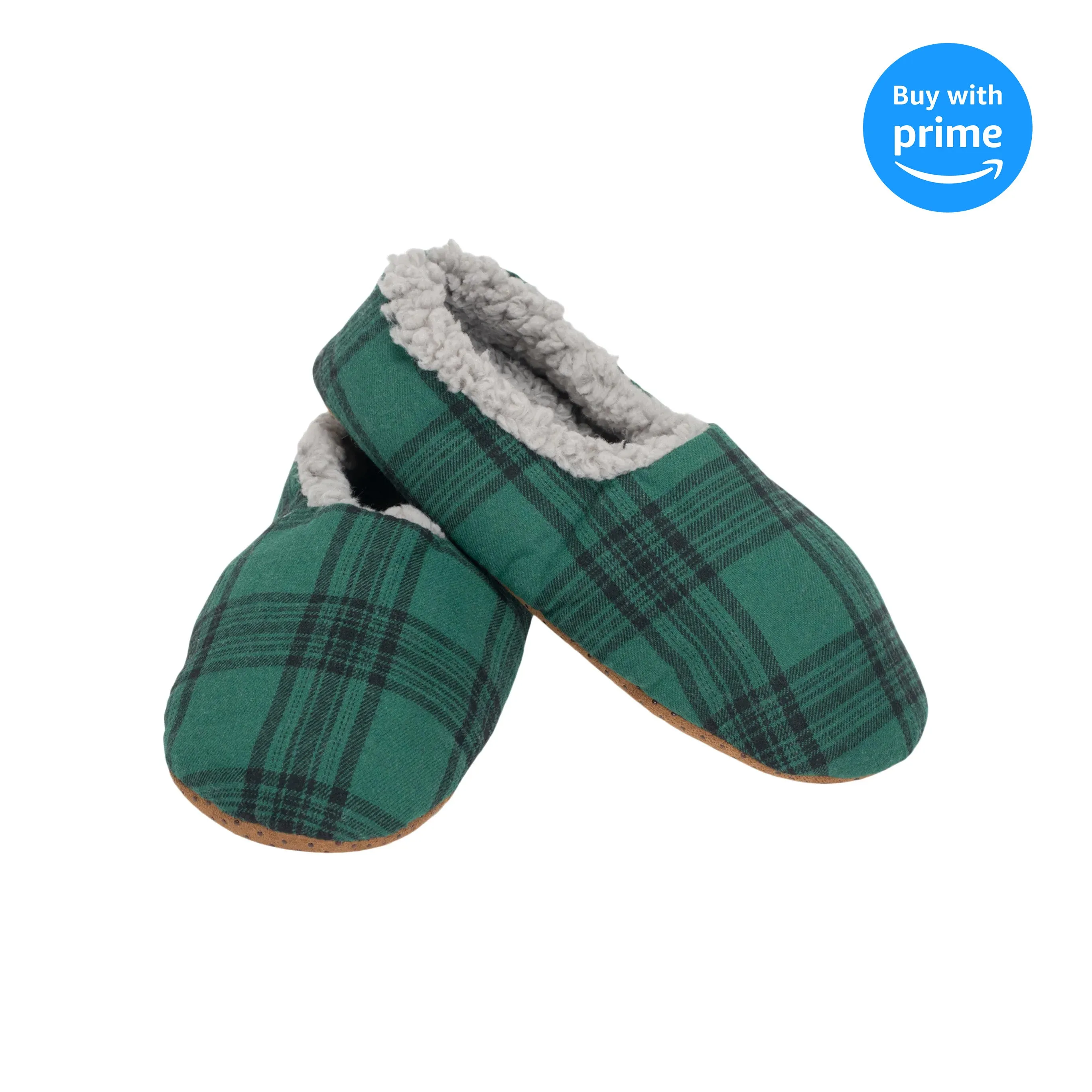 Green Plaid Mens Plush Lined Cozy Non Slip Indoor Soft Slippers - Small