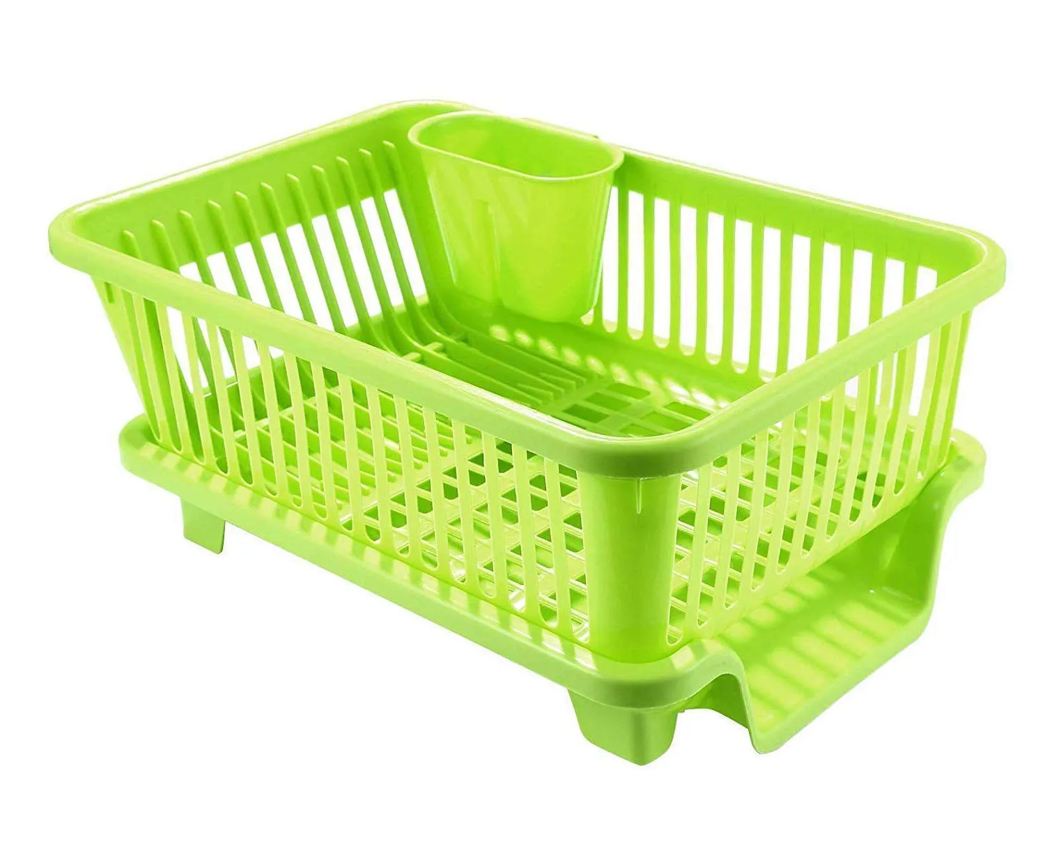 Heart Home 3 in 1 Large Durable Plastic Kitchen Sink Dish Rack Drainer Drying Rack Washing Basket (Green)-HEART10740