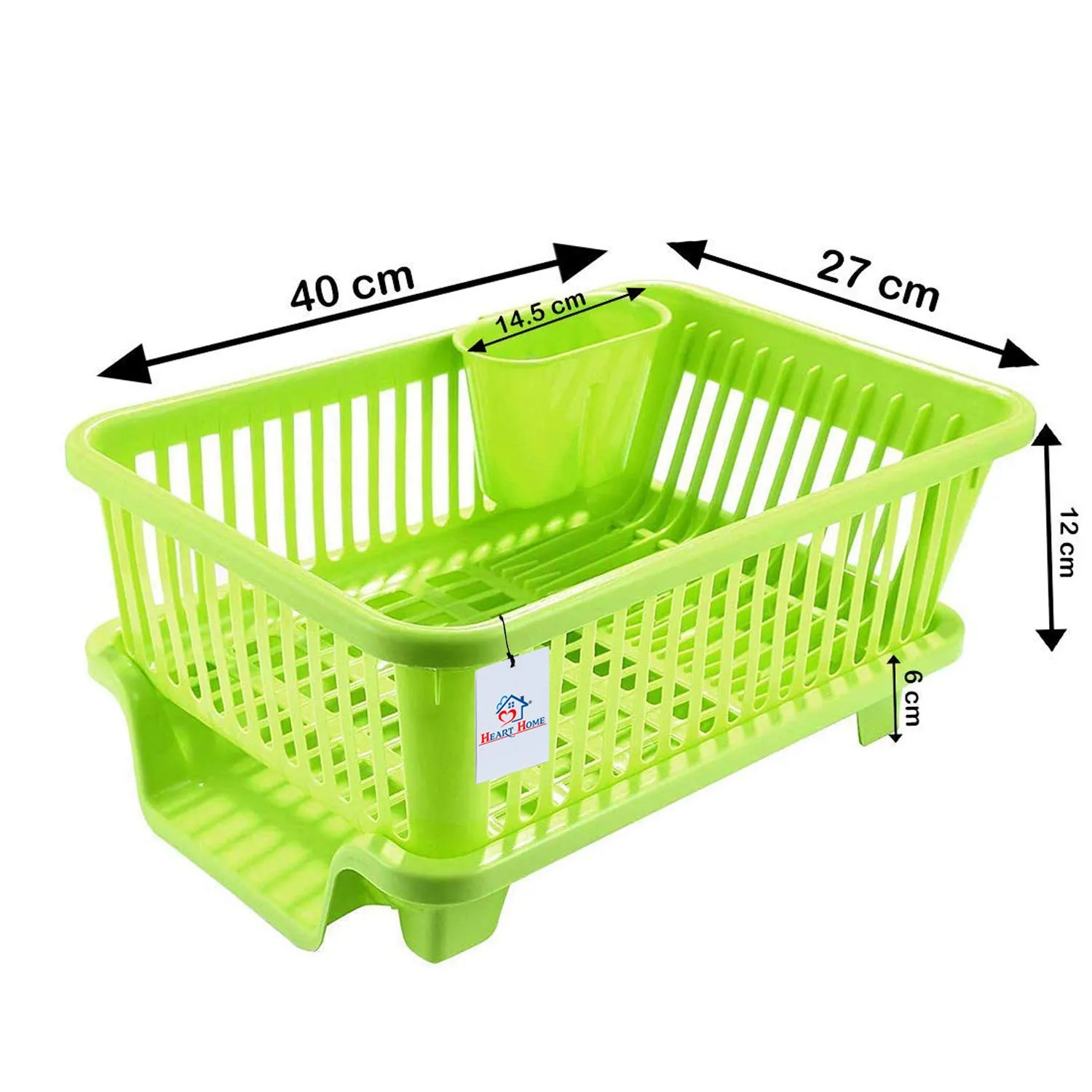 Heart Home 3 in 1 Large Durable Plastic Kitchen Sink Dish Rack Drainer Drying Rack Washing Basket (Green)-HEART10740