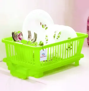 Heart Home 3 in 1 Large Durable Plastic Kitchen Sink Dish Rack Drainer Drying Rack Washing Basket (Green)-HEART10740