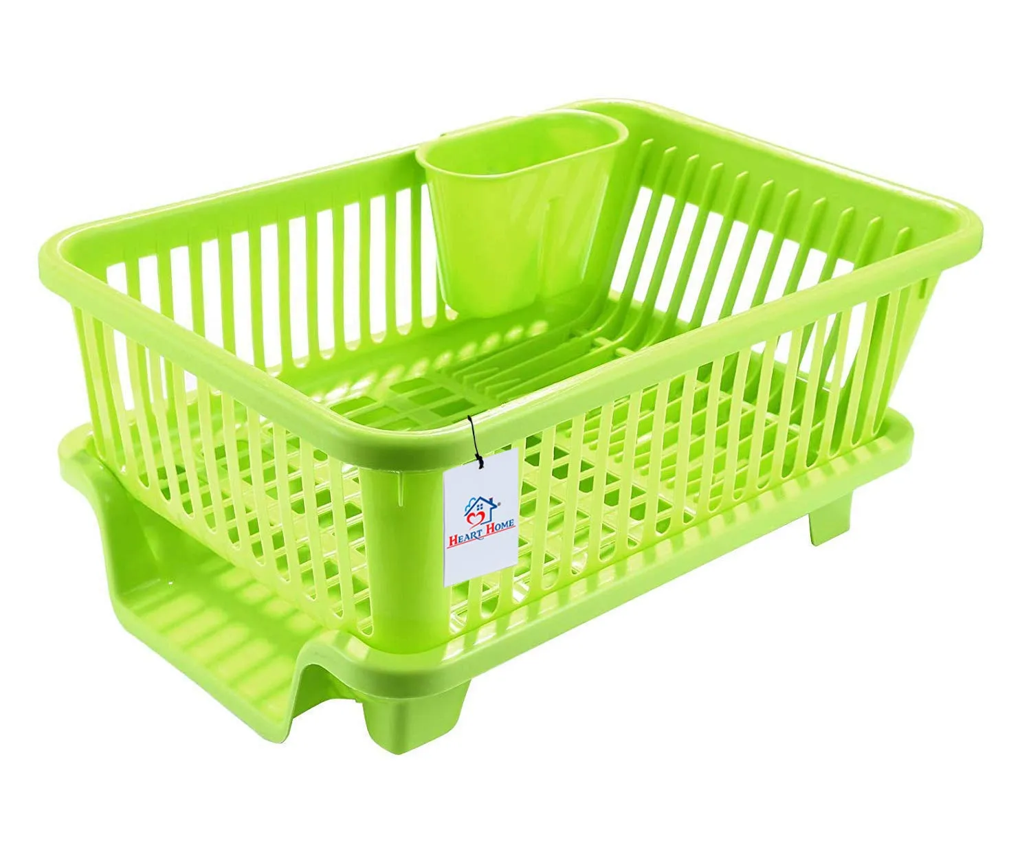 Heart Home 3 in 1 Large Durable Plastic Kitchen Sink Dish Rack Drainer Drying Rack Washing Basket (Green)-HEART10740