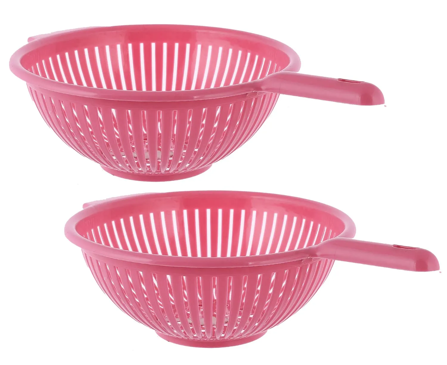 Heart Home Multifunctional Plastic Drain Strainer, Colander, Washing Basket for Home Kitchen Supplies With Handle- Pack of 2 (Pink)-50HH01843