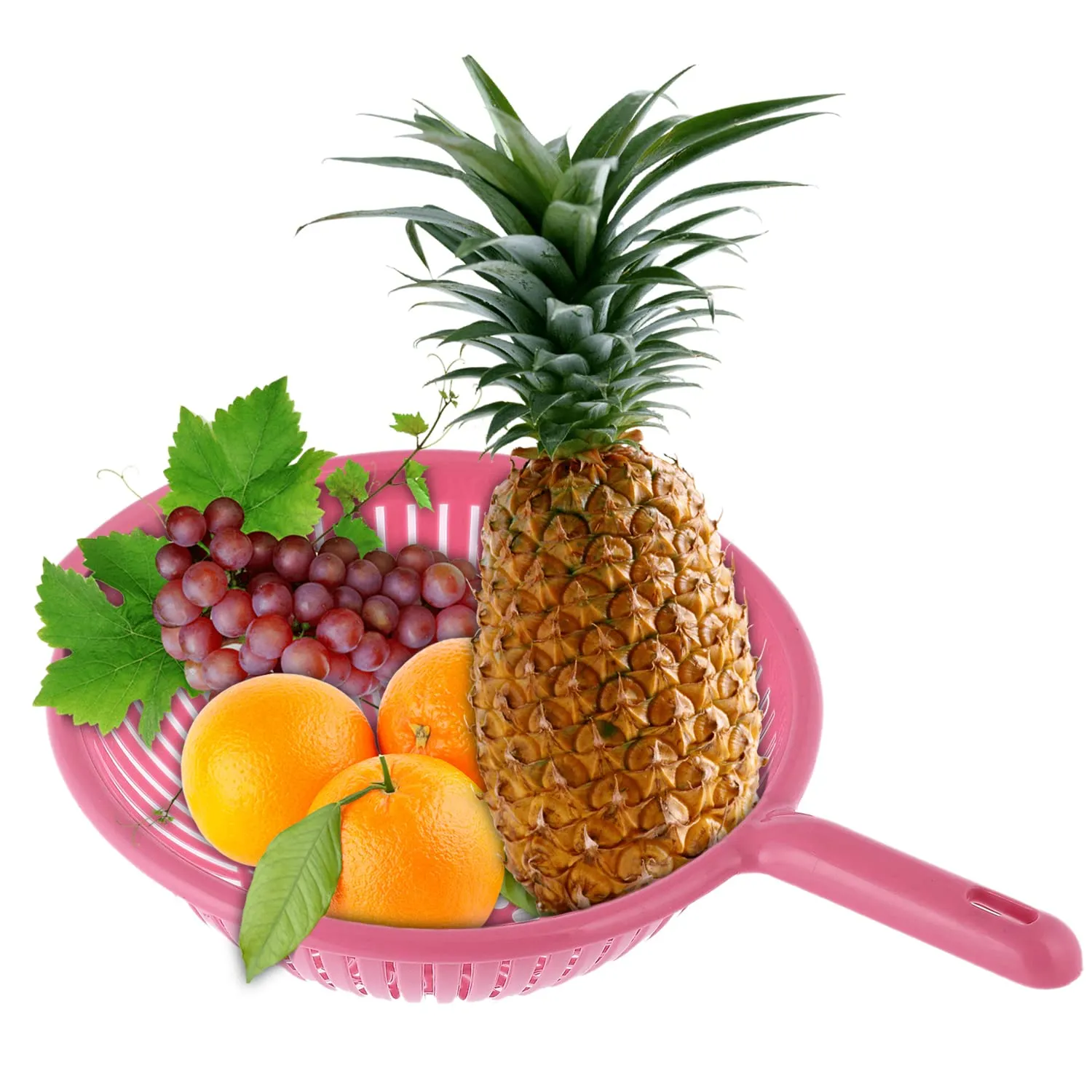 Heart Home Plastic Drain Basket/Washing Bowl for Fruits, Vegetables, Pasta, Poha with Handle (Pink)-50HH01842