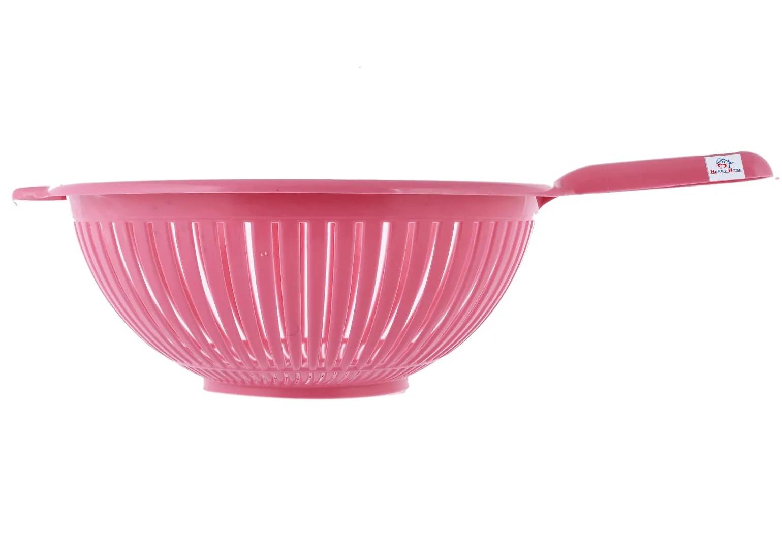 Heart Home Plastic Drain Basket/Washing Bowl for Fruits, Vegetables, Pasta, Poha with Handle (Pink)-50HH01842