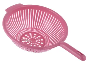 Heart Home Plastic Drain Basket/Washing Bowl for Fruits, Vegetables, Pasta, Poha with Handle (Pink)-50HH01842