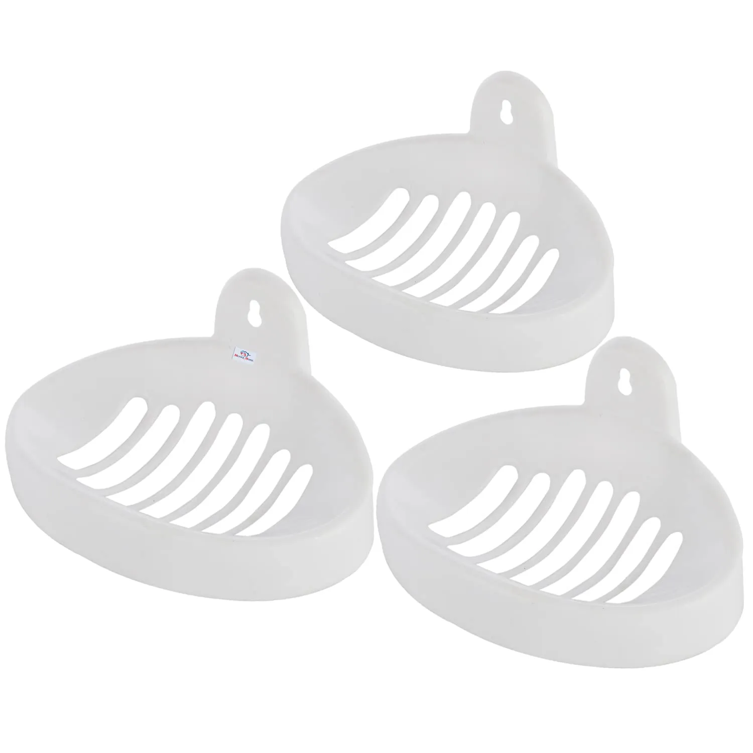 Heart Home Soap Holder|Sink Soap Holder|Plastic Wall Mounted Soap Holder|Oval Shape Self Draining Soap Dish for Bathroom|Pack of 3 (White)