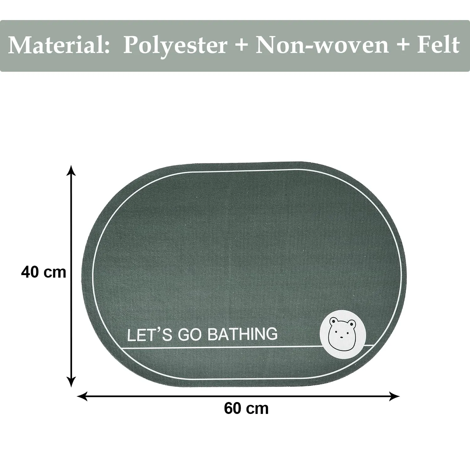 Kuber Industries Oval Bathmat | Soft Anti Skid Bath Mat | Non Woven Floor Mat for Home | Non-Slip Mat for Shower-Bathtub | HY071 | Gray