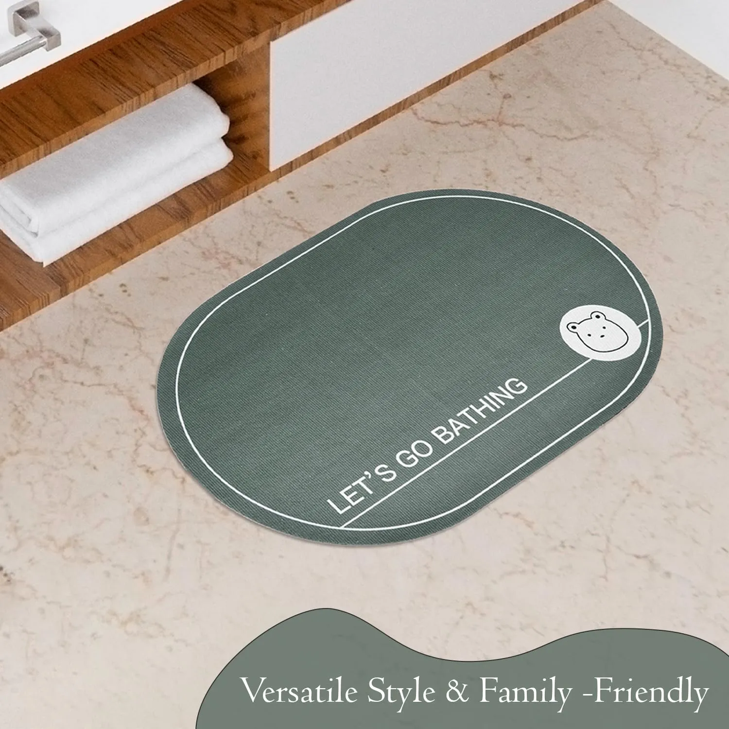 Kuber Industries Oval Bathmat | Soft Anti Skid Bath Mat | Non Woven Floor Mat for Home | Non-Slip Mat for Shower-Bathtub | HY071 | Gray