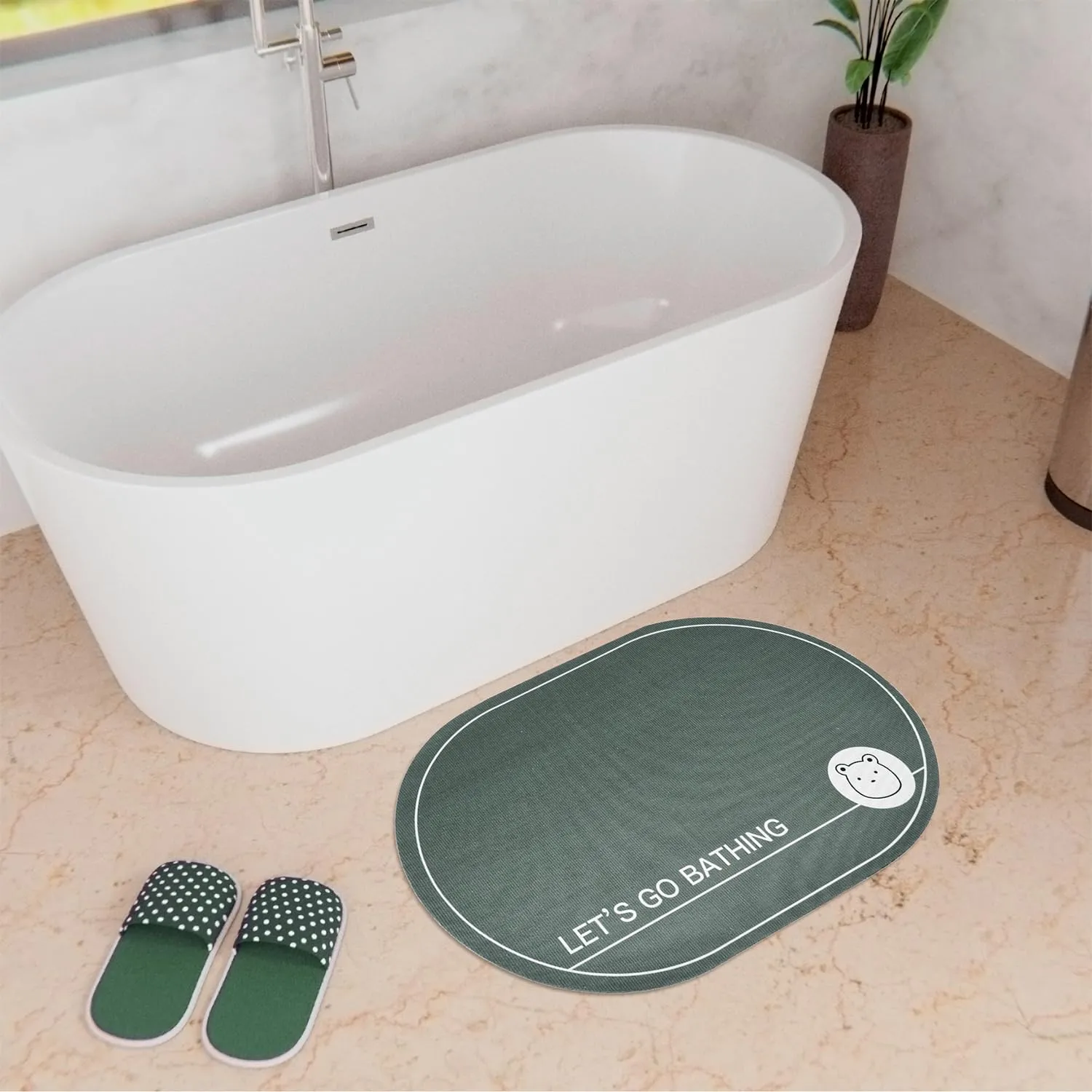 Kuber Industries Oval Bathmat | Soft Anti Skid Bath Mat | Non Woven Floor Mat for Home | Non-Slip Mat for Shower-Bathtub | HY071 | Gray