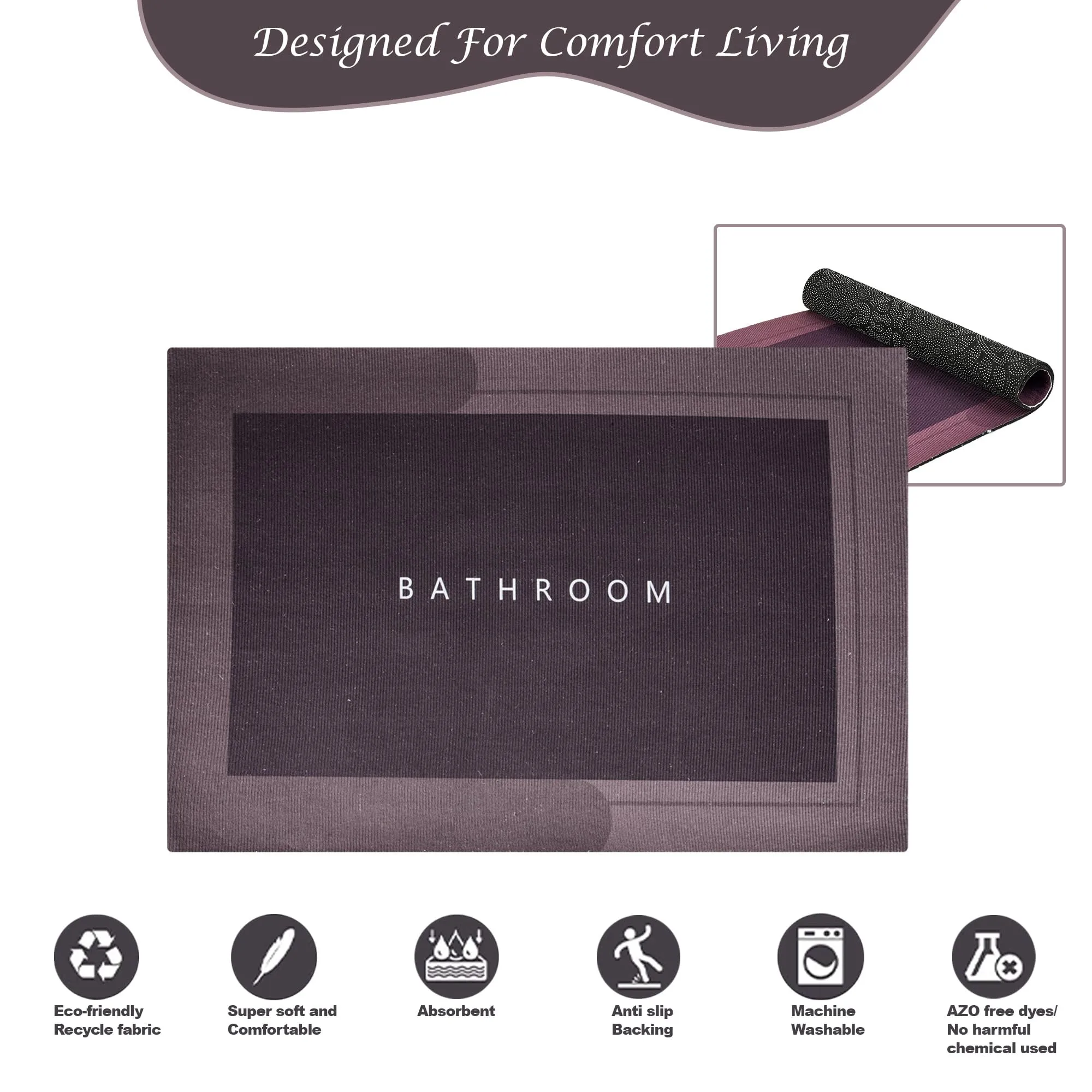 Kuber Industries Rectangular Bathroom Mat| Soft Anti Skid Bath Mat | Non Woven Floor Mat for Home | Non-Slip Mat for Shower-Bathtub | HY094 | Wine