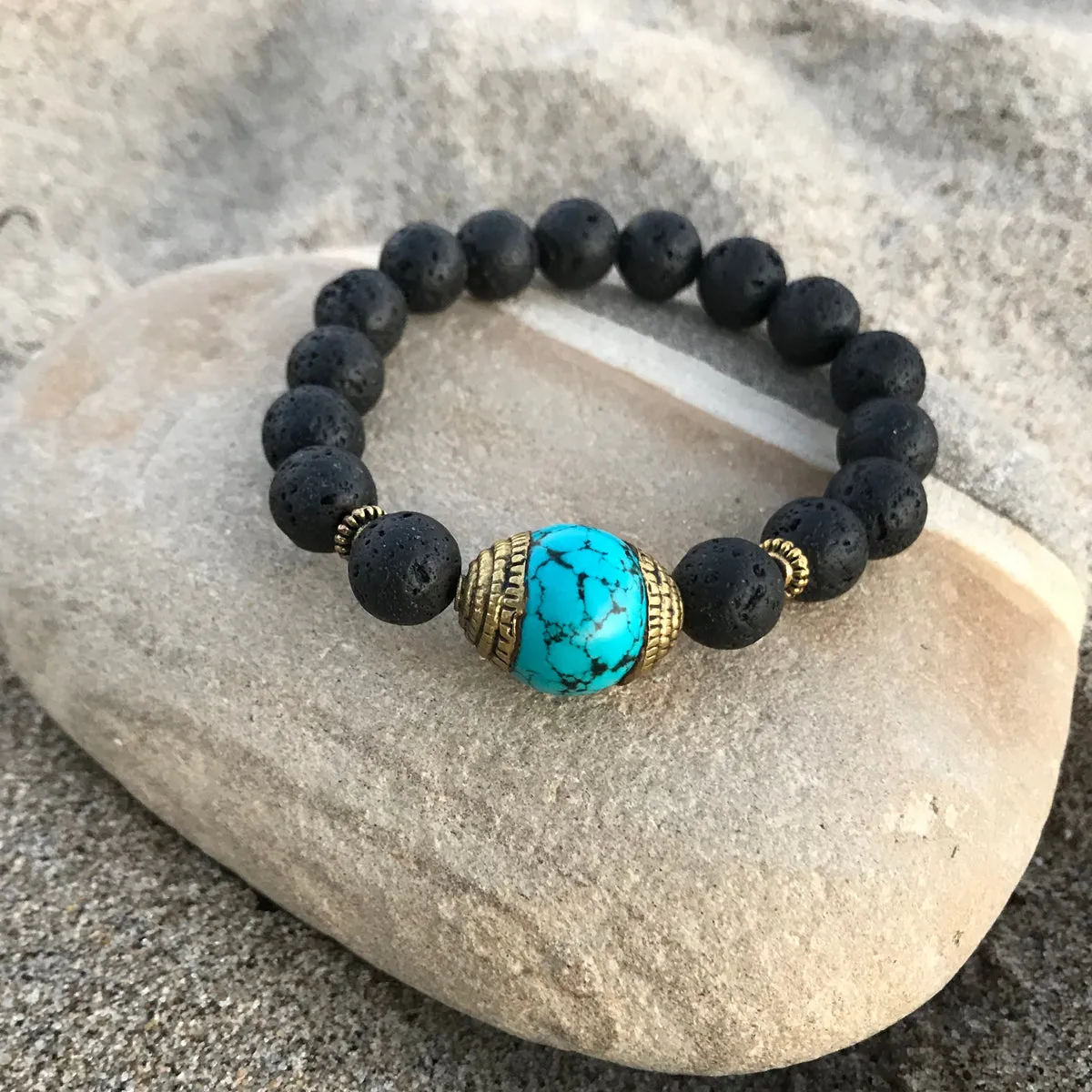 Lava Stone Bracelet with Turquoise for Calming Emotions