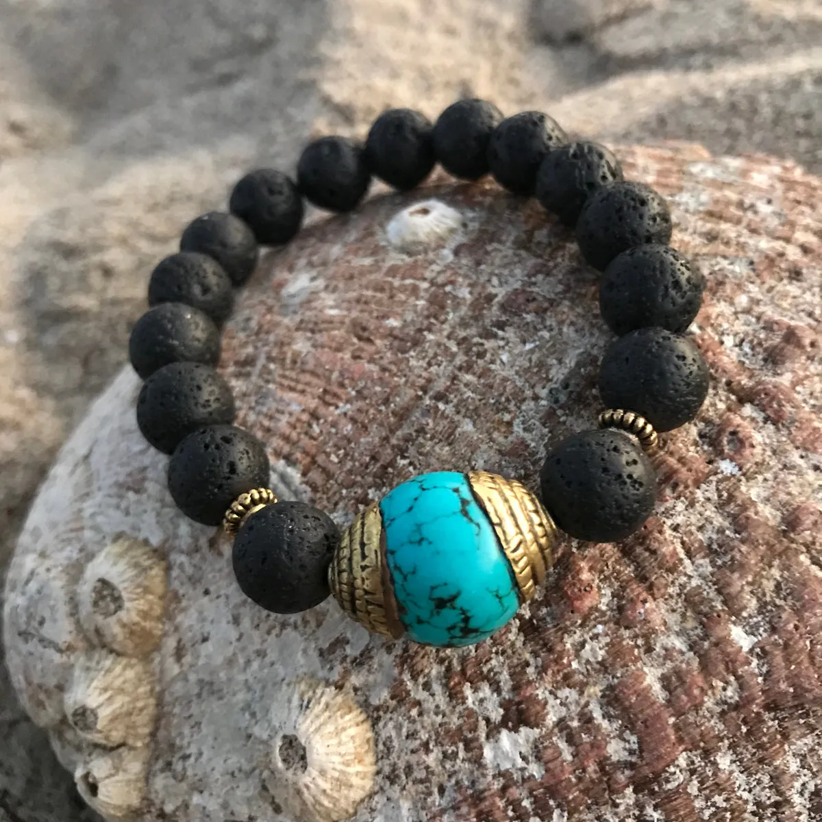 Lava Stone Bracelet with Turquoise for Calming Emotions