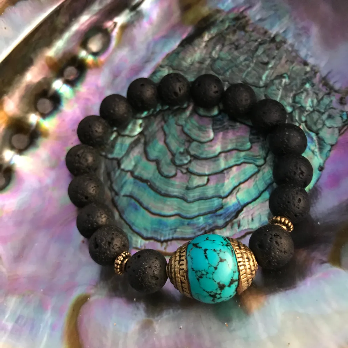 Lava Stone Bracelet with Turquoise for Calming Emotions