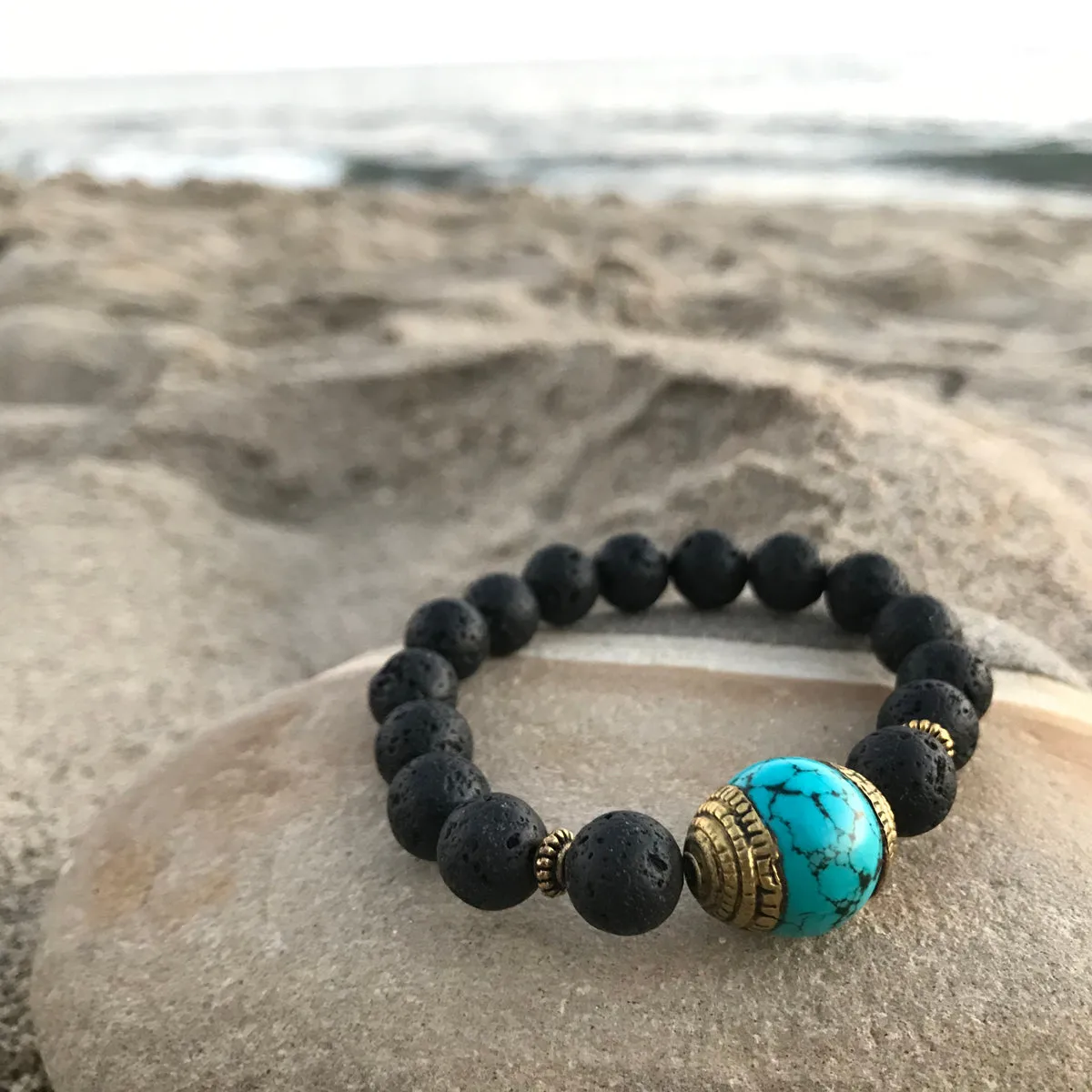 Lava Stone Bracelet with Turquoise for Calming Emotions