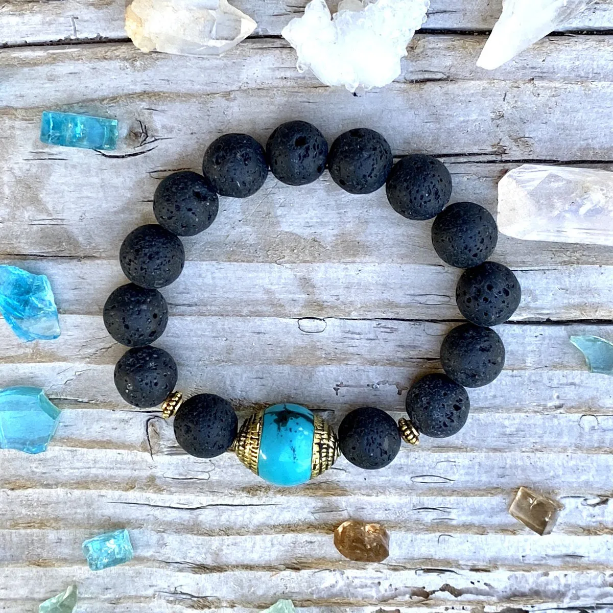 Lava Stone Bracelet with Turquoise for Calming Emotions