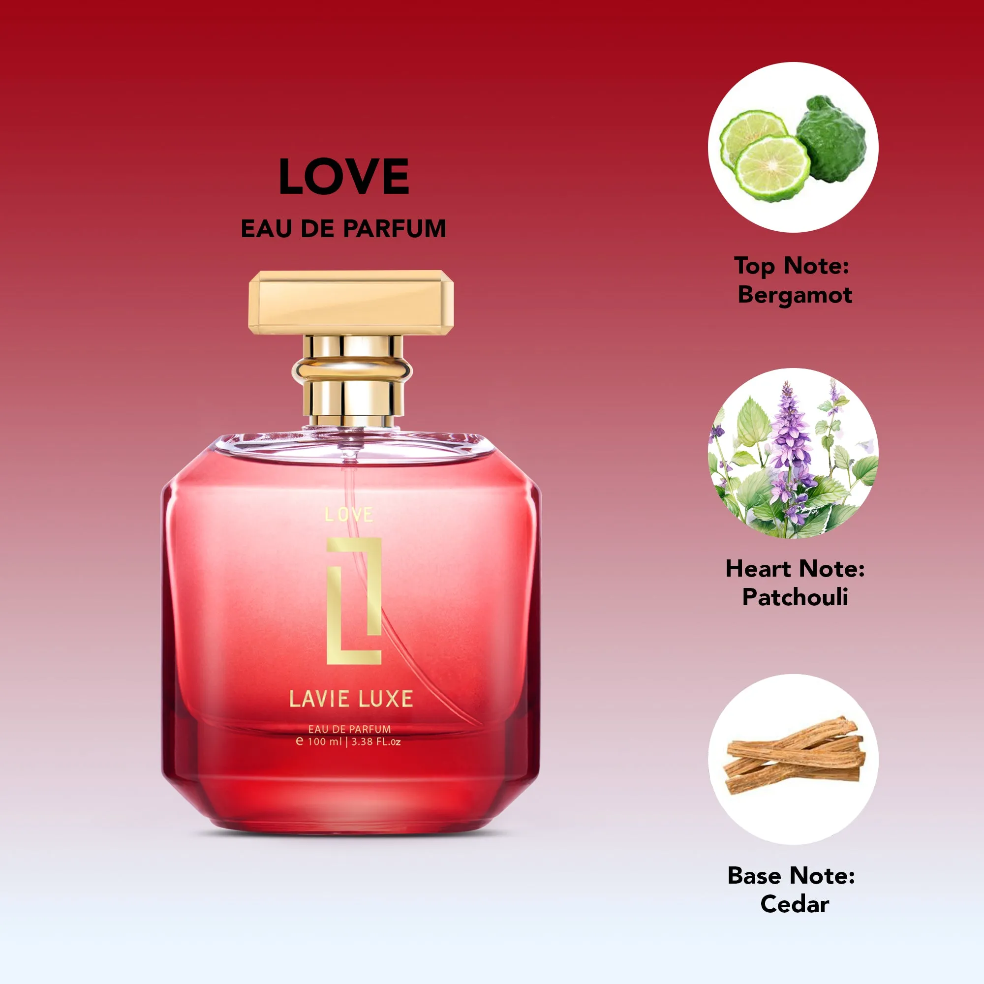 Lavie Luxe Love Luxury Woman Eau De Parfum 100 ml ǀ  Perfume with scents Bergamot, Patchouli & Woody  -  Red