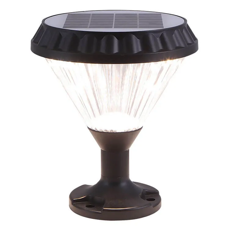 Modern Black Solar Die-Cast Aluminum Glass Outdoor Patio Waterproof Column Head Light