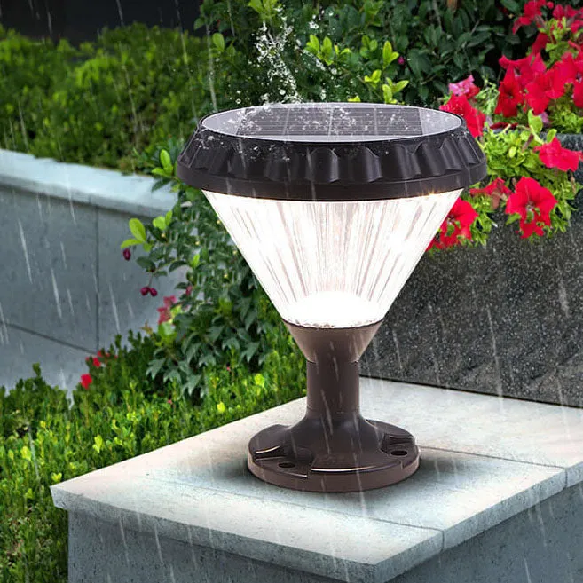 Modern Black Solar Die-Cast Aluminum Glass Outdoor Patio Waterproof Column Head Light