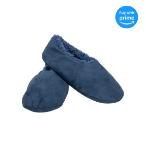 Navy Solid Tone Mens Plush Lined Cozy Non Slip Indoor Soft Slippers - Large