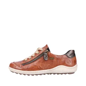 Remonte Women's Liv 02 Waterproof Side Zip Leather Lace Sneaker in Brown