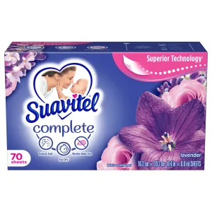 Suavitel Complete Fabric Softener Dryer Sheets, Lavender, 70ct