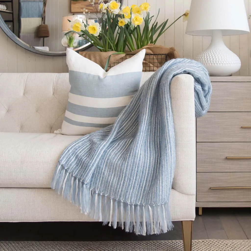 Summer Sky Blue Mohair & Silk Throw