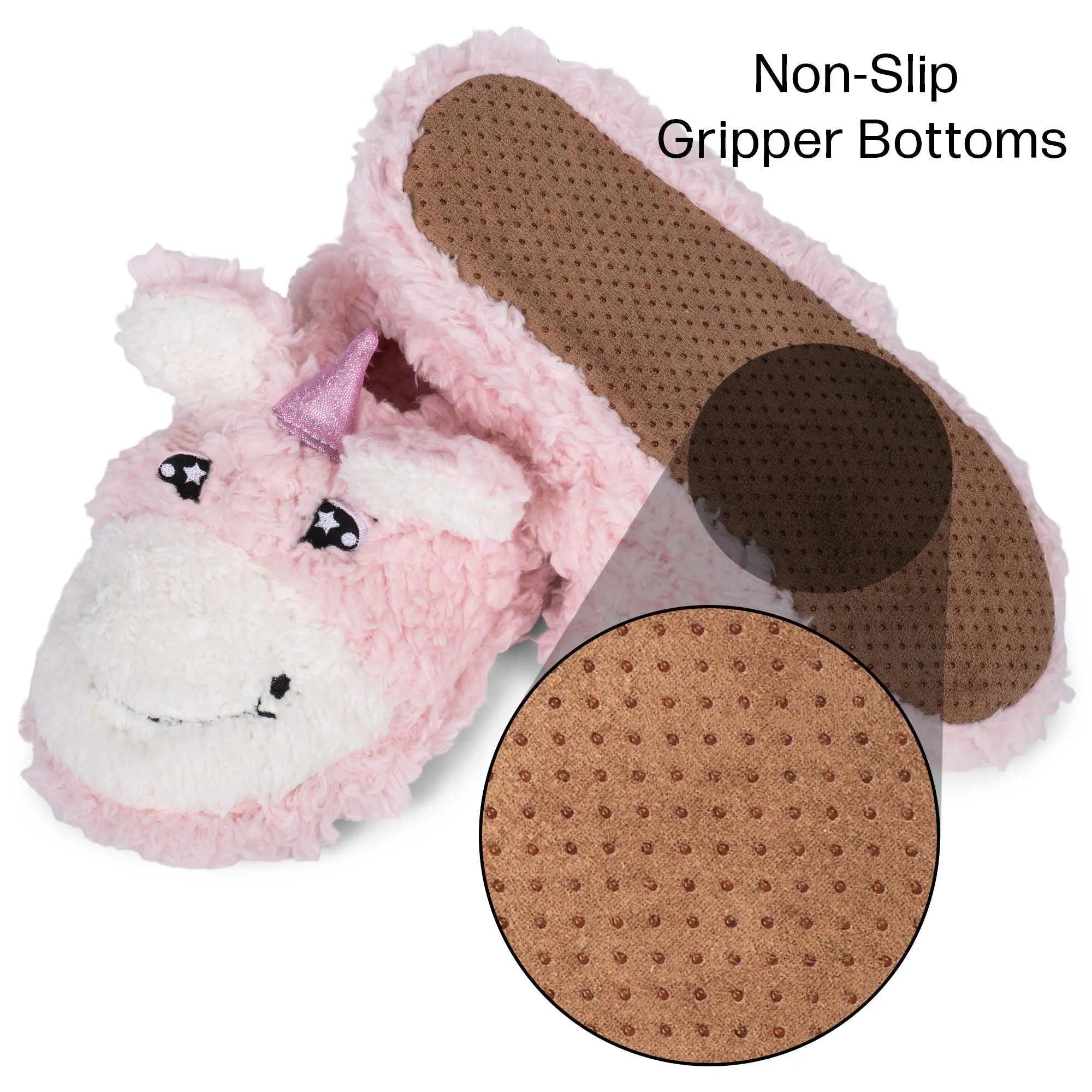 Unicorn Pink Women's Animal Cozy Plush Lined Non Slip Fuzzy Slipper - Small